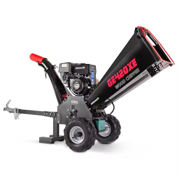 GREENCUT GE420XE - Biotrituradora gasolina de 420cc y 9kw, diámetro corte 120mm, tolva gran tamaño, enganche para transporte - 1