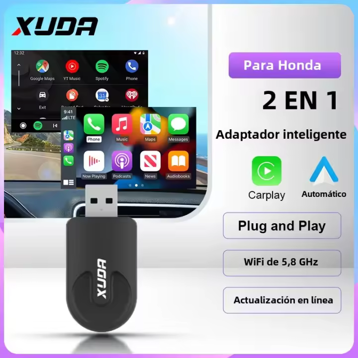 Adaptador De Coche Wireless 2en1 XUDA Para Honda Accord Hybrid CR-V CIVIC Hatchback Sedan Type HR-V Carplay Android Auto - 1