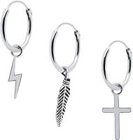 ENTREPLATA Pendientes Mujer Plata de Ley 925 Señora Tres Aros para Chica Joven con Colgantes Rayo Cruz Pluma - details 0