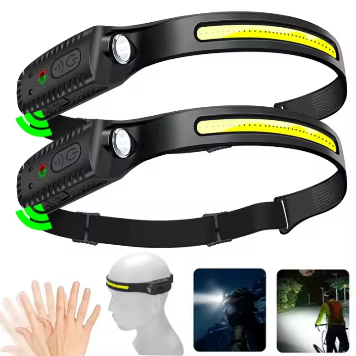 Linterna Frontal LED COB Potente Con Inducción Batería Integrada Recargable USB Impermeable Para Camping Pesca Y Uso Exterior - 1