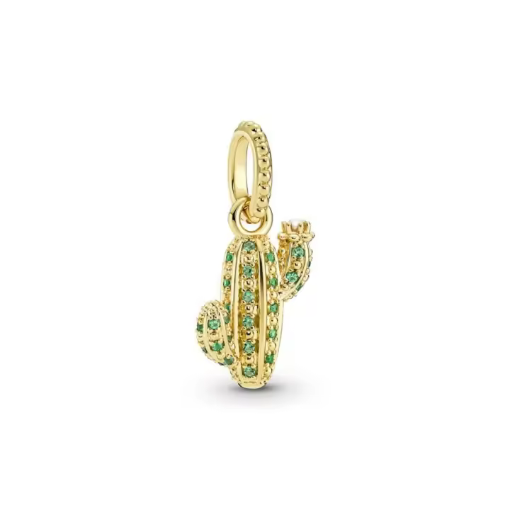 PANDORA Colgante Cactus del Desierto Oro 14k Cristales Verdes Brillantes - 1