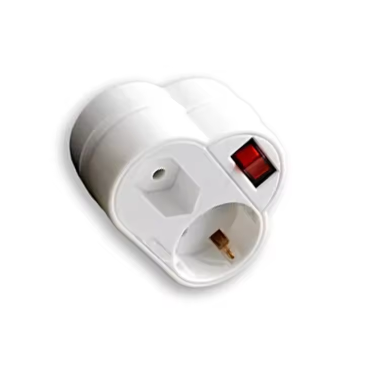 Electro DH Adaptador conecta y desconecta fácil de 2 tomas con interruptor, ideal para dispositivos de 4,8 mm y 16A. Versatilidad y seguridad en un solo producto. - 1