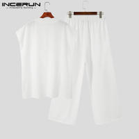 Nueva Conjunto De Ropa Para Hombres Estilo Musulmán Con Mangas Bajadas Pliegues Cuello Medio Media Longitud Pantalones Sueltos 2 Piezas Tallas S-5XL INCERUN 2024 - details 8