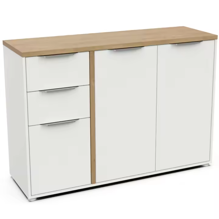 Aparador Salón Acces 3P Roble Hamilton y Blanco Mate 122 cm - 1