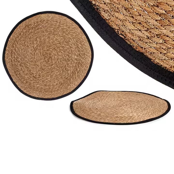 GIFTDECOR - Alfombra Natural Borde Negro 80 Cm - Fibra Natural - Alta Calidad - Ideal para Decoración - Fácil Limpieza - Medidas 80 X 80 Cm - 1