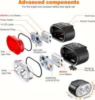 Juego de luces de bicicleta, potente Kit de luz de bicicleta LED, luz de bicicleta IPX5 impermeable USB recargable luces de bicicleta, luz de bicicleta de carretera delantera y trasera para hombres y mujeres niños 4/6 modos - details 0