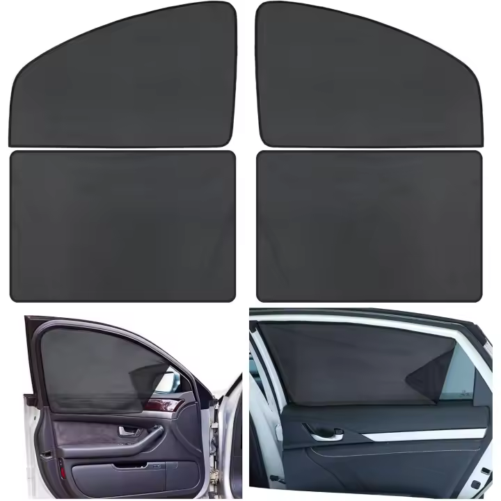 Paquete de 4 parasoles magnéticos para ventana de coche, parasol para Bebe, Protección UV para ventana y trasera de coche y Carro, cubierta de Vidrio para privacidad (Negro) - 1
