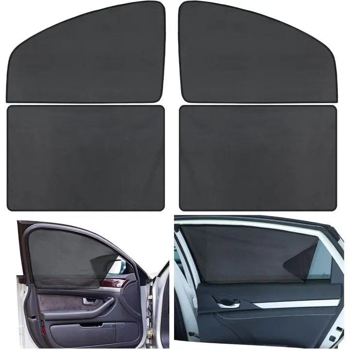 Paquete de 4 parasoles magnéticos para ventana de coche, parasol para Bebe, Protección UV para ventana y trasera de coche y Carro, cubierta de Vidrio para privacidad (Negro) - 1