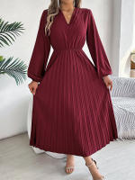 Vestido Largo De Mujer Elegante Con Tres V-Neck Y Cintura Ajustada Estilo Europeo Y Americano Para Otoño E Invierno - details 16