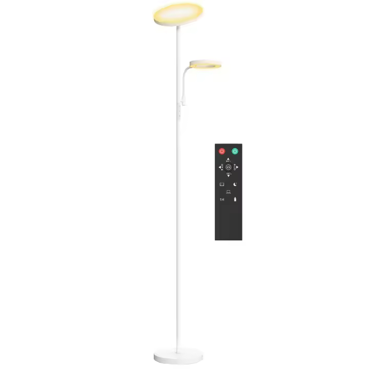 HOMCOM Lámpara de Pie LED Regulable 42W Lámpara de Pie Salón Giratoria con Control Remoto y Táctil Temperatura de Color y Brillo Ajustable para Salas de Estar Dormitorios Oficinas Blanco - 1