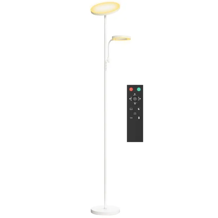 HOMCOM Lámpara de Pie LED Regulable 42W Lámpara de Pie Salón Giratoria con Control Remoto y Táctil Temperatura de Color y Brillo Ajustable para Salas de Estar Dormitorios Oficinas Blanco - 1