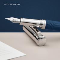 HongDian 1843 Pluma Fuente De Metal Con Patrón Ondulado Serie Voyager Nib Iridium EF F Para Escritura Oficina Caligrafía Plata Marrón Azul - details 1