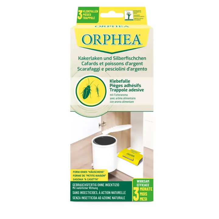 Trampas adhesivas Orphea para cucarachas y pececillos plateados, sin Insecticidas Naturales, paquete efectivo de 3 mes - 1