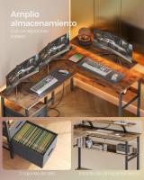 Escritorio Esquinero en Forma de L para Juegos - Con Luces LED, Tomas de Corriente, Soporte de Monitor y 2 Cajones, Fácil de Montar, Ideal para Oficina en Casa - details 2