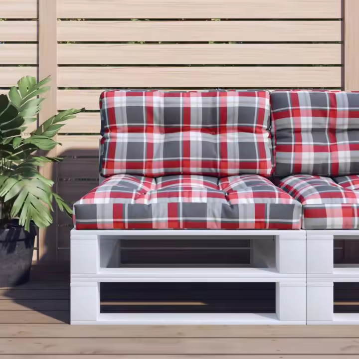 vidaXL Cojines para palets 2 unidades tela a cuadros rojos en color Estampado cuadros rojos/Crema/Antracita y más | acolchados duraderos para sofás de jardín terraza exterior - 1