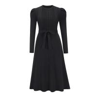 Vestido Casual Diario Para Mujer Con Mangas Burbuja Cintura Alta Ajustada Y Volante Medio Largo De Tejido Knit Moda Avanzada Y Única - details 26