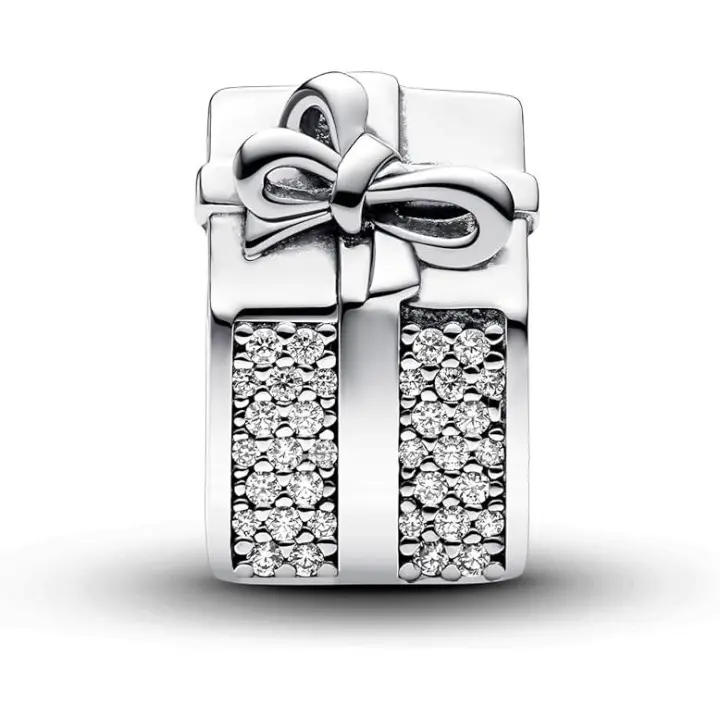 PANDORA Moments 793603C01 - Caja de regalo de plata de ley con circonitas, Rot, Plata de ley, Circonita cúbica，Incluye Caja Original - 1