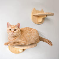 Estante De Madera Para Gato Montado En La Pared Con Escaleras Y Perches En Forma De Rostro De Gato Mobiliario De Mascotas Para Gatos Internos Dormitorio Y Descanso - details 0