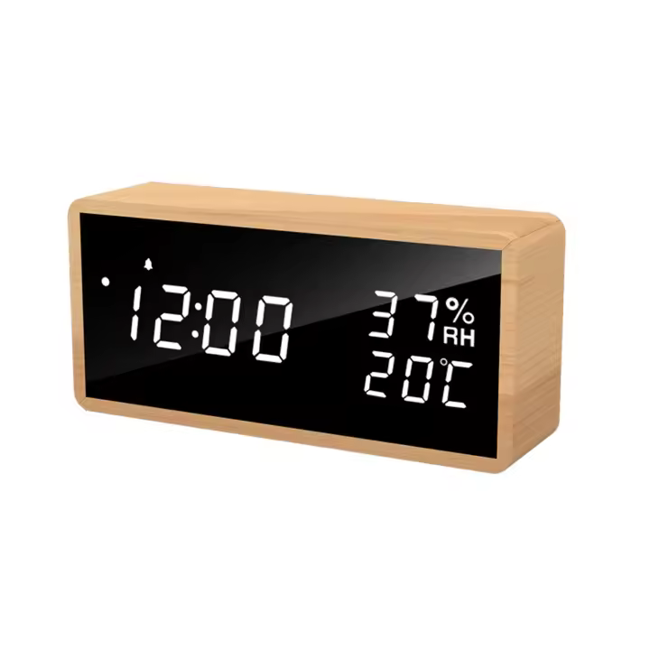 Despertador de Noche, despertador digital de Madera sin Tictac, Brillo ajustable y Carga USB para Mesita de Noche, escritorio, estante - 1