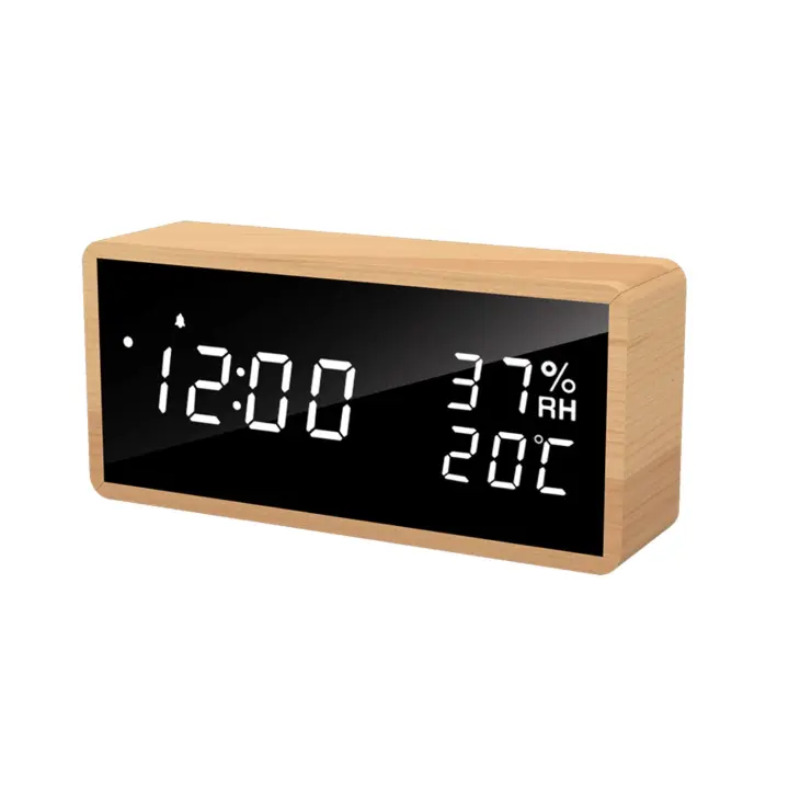 Despertador de Noche, despertador digital de Madera sin Tictac, Brillo ajustable y Carga USB para Mesita de Noche, escritorio, estante - 1