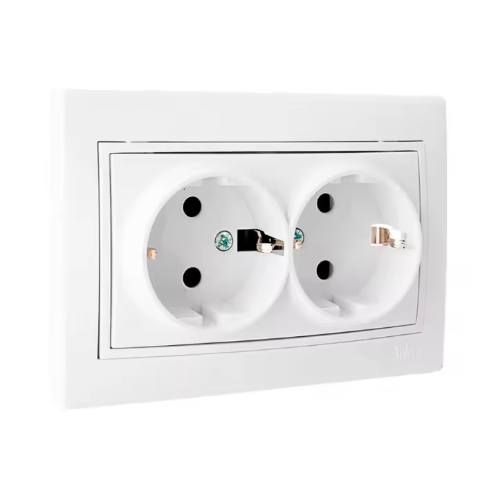 Base Doble Enchufe Obturador 16A 250V 154x81x10mm Blanco Solera - 1
