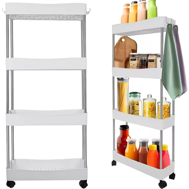 Ruhhy, Estantería Multiusos con Ruedas – Carrito Organizador de Cocina y Baño, 4 Niveles, Diseño Compacto - Organizador con Ruedas Giratorias - Estantería de Almacenamiento Portátil y Estable -  Carro de Almacenamiento para Cocina, Baño o Lavandería - 1