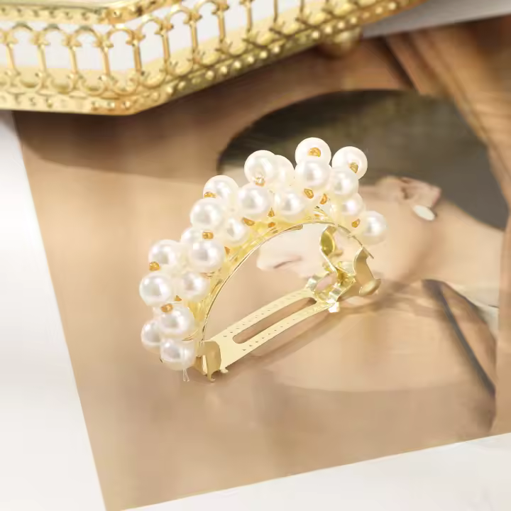 Haimeikang Clip Para El Cabello De Moda Para Mujer Con Rhinestone Metálico Y Perlas Accesorios Para El Cabello Barretta Para Cola De Caballo - 1