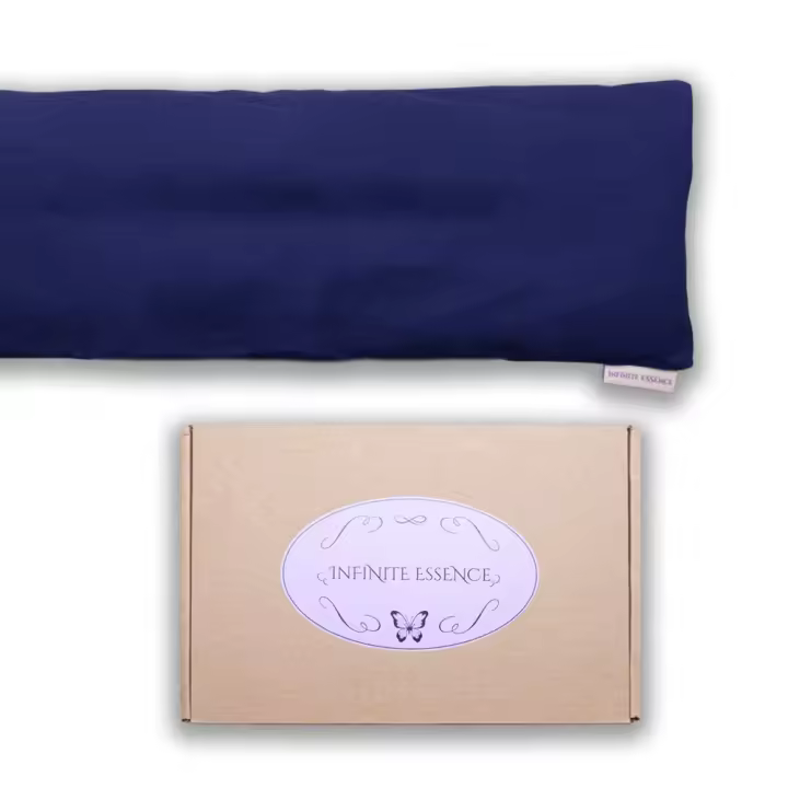 LAMARE Cojín Saco térmico de Semillas de Trigo y Lavanda 48 x 15 cm Funda Lavable 100% algodón - Cojín térmico para cervicales y cólicos para terapias en frío y Calor. (Azul Marino) - 1