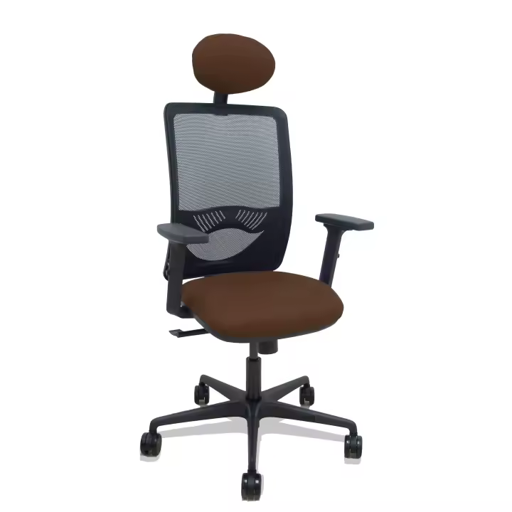 Silla Zulema sincro malla negra asiento bali marrón oscuro brazos 2D ruedas 65mm cabecero - 1