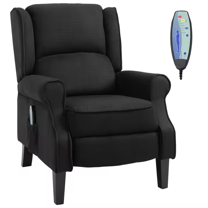 HOMCOM Sillón de Masaje Sillón Relax Reclinable con Mando a Distancia 2 Zonas de Masaje Bolsillo Lateral y Tapizado en Tejido de Ante 78x83x101 cm - 1