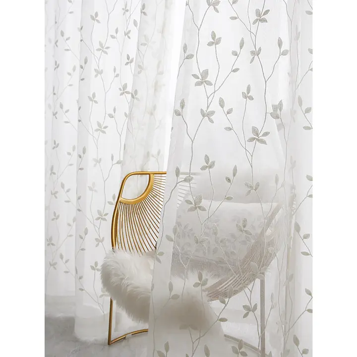 Cortina Blanca De Poliéster Con Bordado De Víncula Y Hoja Translúcida Para Decoración De Ventanas Y Puertas De Sala De Estar Y Dormitorio - 1