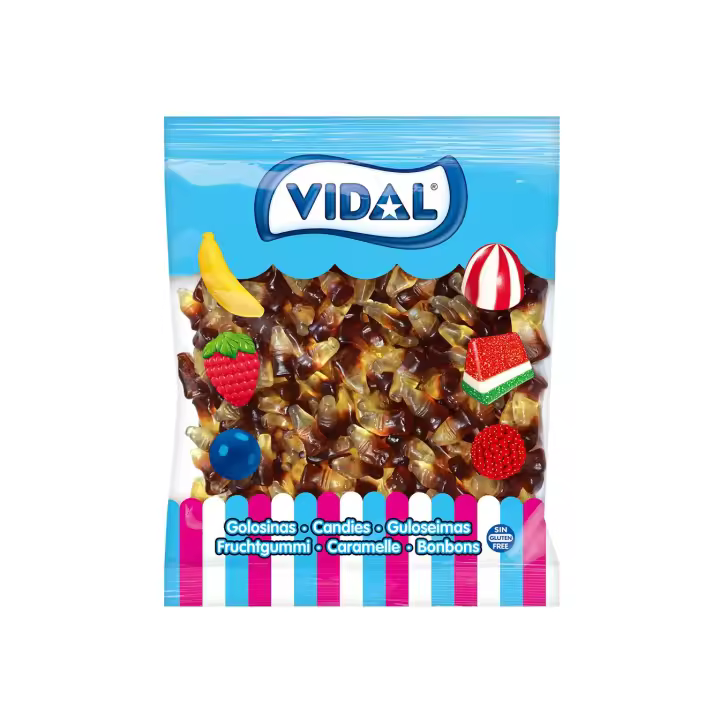 🌟 Mini Botella Cola Brillo Gominolas Vidal  Bolsa 1Kg  Sin Gluten  Las Mini Botellas Cola Brillo Gominolas Vidal - 1