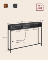Mesa de consola delgada con multienchufe integrado, sofá con 2 compartimentos y carga oculta, ahorro de espacio, disponible en gris ahumado, blanco nube y marrón rústico, 25x120x81,1 cm - details 17