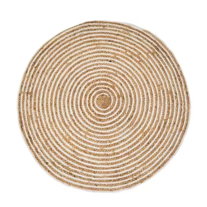 Dcasa Alfombra redonda trenzada de yute blanca y natural de Ø 100 cm - 1