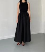 Nuevo Vestido Largo Elegante Y Sencillo Para Mujer En Color Negro Con Cuello Redondo Y Cintura Alta Estilo Moda Casual De Verano Sin Mangas - details 6
