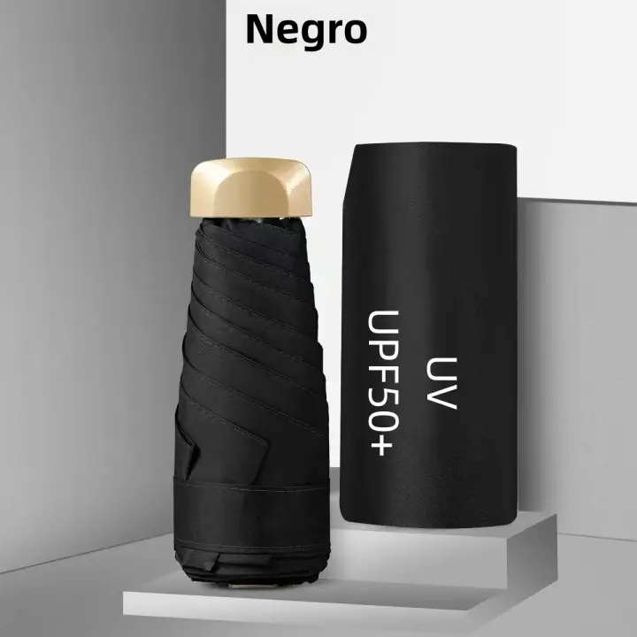 Paraguas Plegable De Cinco Pliegues Ultra Ligero Mini Para Protección Solar Y Lluvia Portátil Pequeño Y Ajustable Con Mango De Aleación De Aluminio - 1
