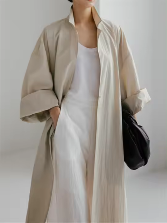 Vestido De Mujer REALEFT 2024 Algodón Y Lino Estilo Coreano Casual Con Bolsillos Y Abertura Lateral Longitud Media Calf - 1