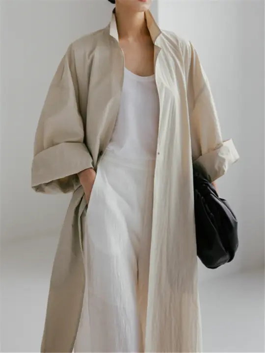 Vestido De Mujer REALEFT 2024 Algodón Y Lino Estilo Coreano Casual Con Bolsillos Y Abertura Lateral Longitud Media Calf - 1