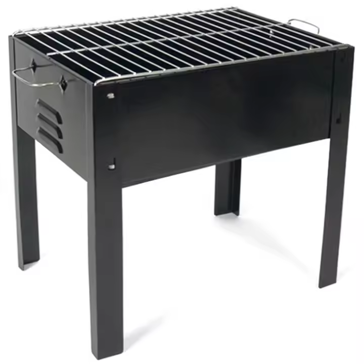 Tradineur - Barbacoa rectangular de hierro con patas "Alice", parrilla con asas y grill extraíble, carbón, leña, jardín, camping (Negro, 35 x 24 x 35 cm) - 1