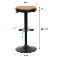Juego de 2 taburetes de bar de madera Taburete de bar 60-80cm altura ajustable 360 ° taburete giratorio con reposapiés para bar bistro - details 0