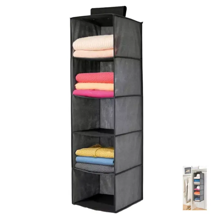 IKLOB® Organizador Colgante de Tela para Armario, varios modelos 2/3/4/5/6 estantes y dos colores GRIS o BEIGS , Ideal para Guardar Ropa, Zapatos, Juguetes y Accesorios, Ahorro de Espacio en Armarios y Barras Tipo Burro, Organizador Plegable y Resistente - 1