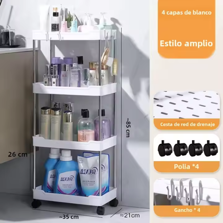Carrito De Ruedas Multicapa Para Baño Y Cocina Organizador De Maquillaje Estante Móvil Para Sala De Estar Plástico Resistentes Cuatro Capas - 1