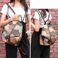 Mochila De Cuero Genuino Con Espalda Multicolor Y Contraste Gran Capacidad Para Viajes Mochila Casual Para Mujer - details 4