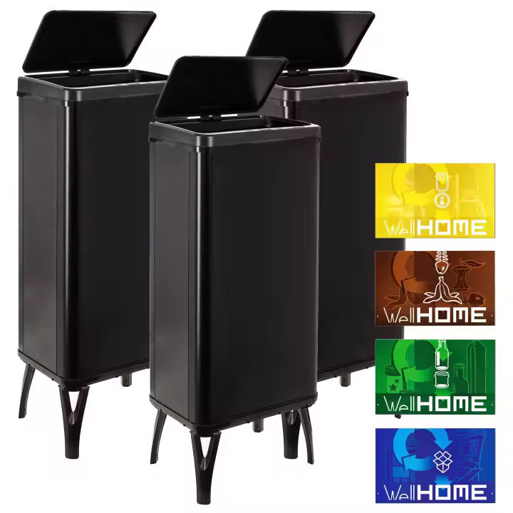 Wellhome Cubos de Basura Inteligente Pack de 3 - 60L - Negro - 1