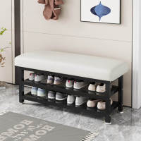 Banco Zapatero, Zapatero con Cojín De Asiento, para Sala De Estar, Entrada, Sala De Estar, Banco Zapatero Soporta hasta 100kg, Zapatero De 2 Niveles, Cueros Banco para 6 Pares De Zapatos - details 0