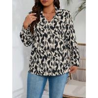 Camisa Larga De Manga Para Mujer Talla Grande Con Estampado Casual Y Moda Cuello En V Ajuste Regular Polyester Verano/Otoño - details 2