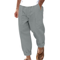 Pantalones de hombre de algodón y lino de estilo americano de talla grande, transpirables y absorbentes del sudor, de color sólido, pantalones casuales básicos de pierna ancha para hombre - details 28