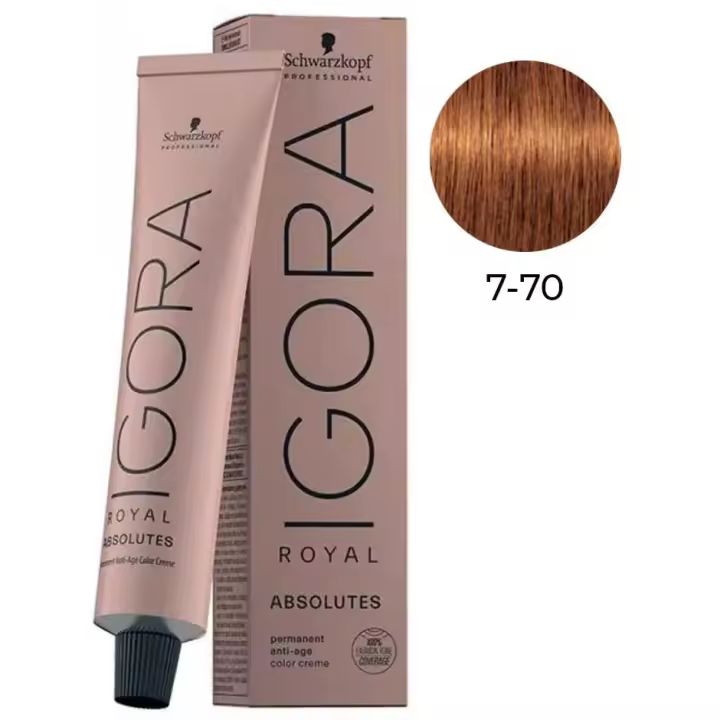 Tinte Igora Royal Absolut / Schwarzkopf - 7.70 Rubio Medio Cobrizo Natural - 1
