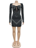 Beyprern Vestido Mini De Noche Con Diamantes Negro Elegante Y Sexy Para Fiesta Cumpleaños Y Salidas Vestido De Fiesta Con Adornos De Cristal - details 0