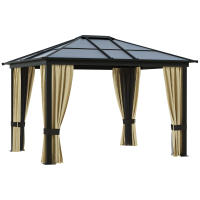 Outsunny Cenador para Jardín 3x3.6 m Alumnio Pabellón para Exterior con Techo de Policarbonato Anti-UV y 4 Mosquiteras Laterales con Cremalleras para Fiestas Eventos Beige - details 0